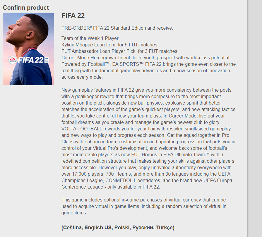 EA Origin FIFA 22 Standard Edition (PC Digital Serial Key)