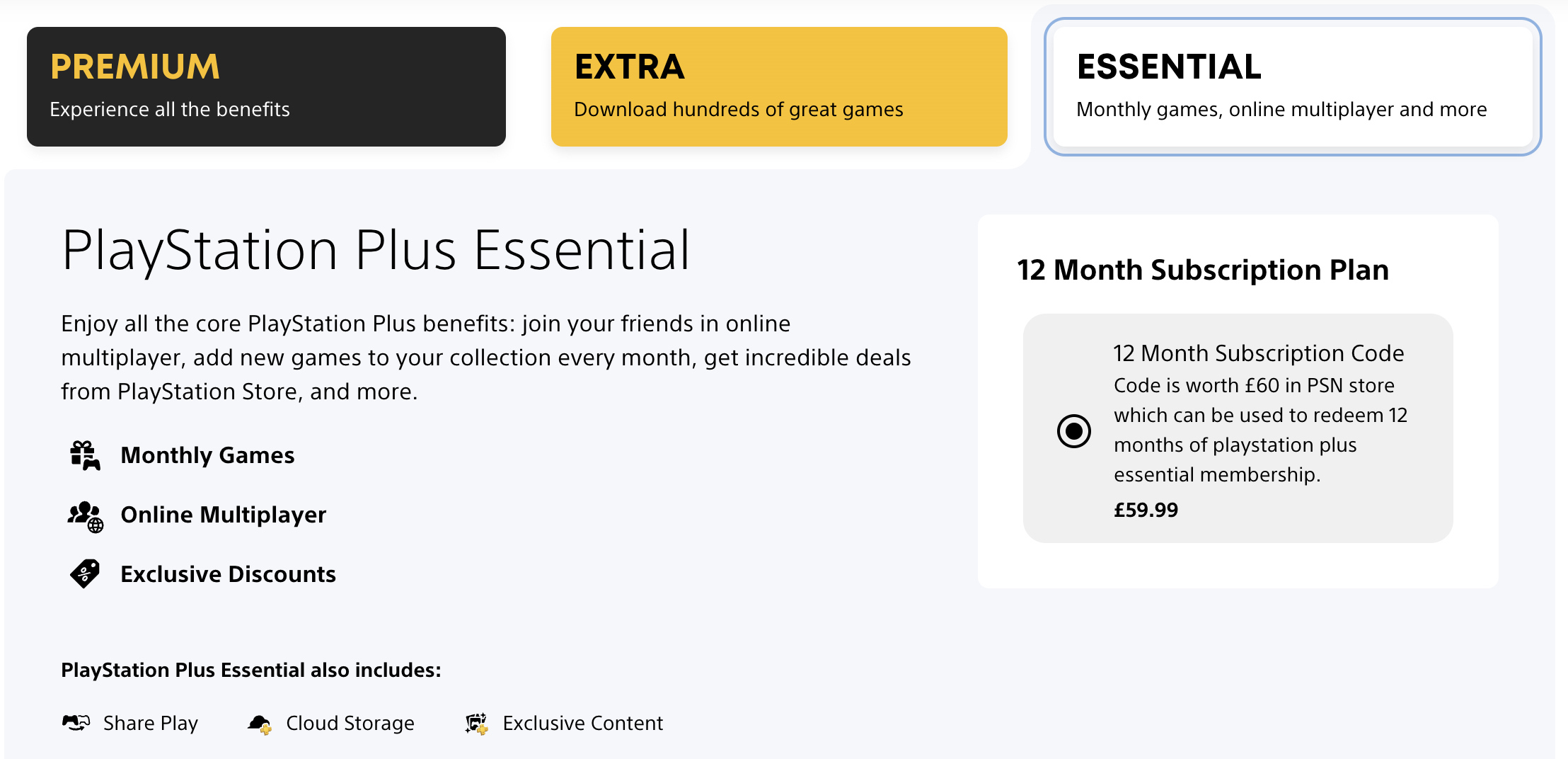 Kaufen Playstation Plus Essential 12 Monat Subscription Code (UK